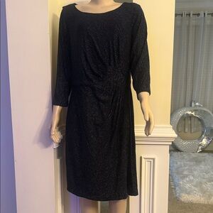 Lane Bryant Shimmering Navy Blue with silver stripes Long Sleeve Dress